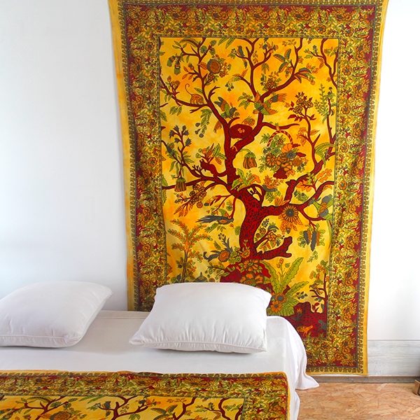 Tenture murale indienne Arbre de vie jaune