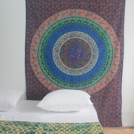 Indian cotton wall hanging Mandala navy blue and green