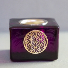 Indian glass candle stand Flower of life purple color