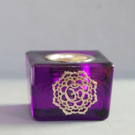Indian glass candle stand OM purple color