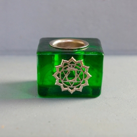 Bougeoir indien en verre vert Chakra du cœur