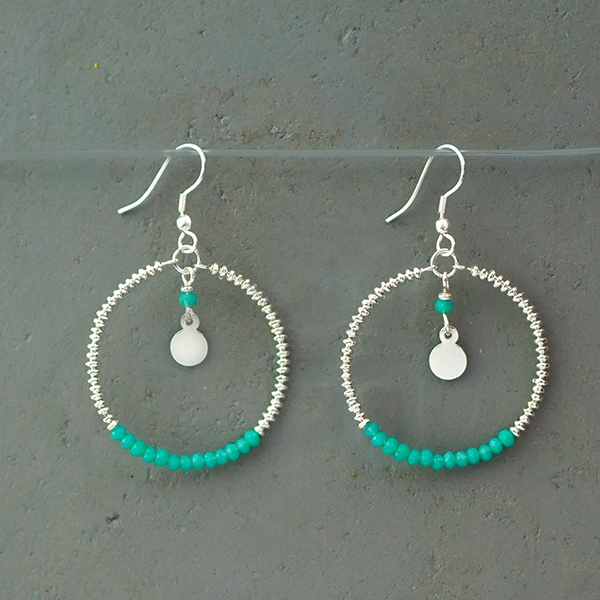Indian earrings with glass pearls green color