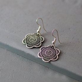 Indian earrings old silver metal flower