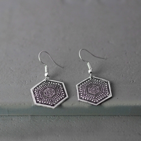 Boucles d'oreilles indiennes métal vieilli hexagone