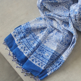 Etole indienne en pur coton Dupatta bleue