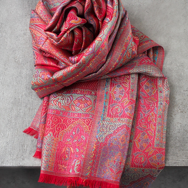 Indian scarf flowers design red and cyan