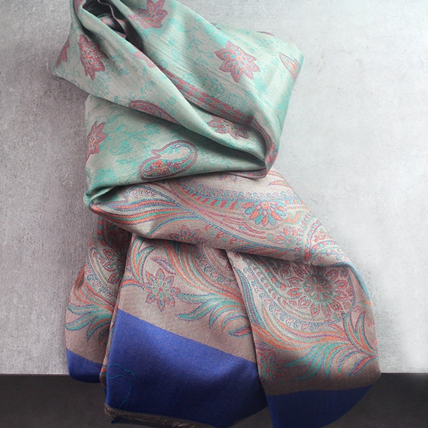 Indian Jamawar cotton scarf blue and beige