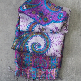 Echarpe indienne en rayonne Paisley bleue et violette
