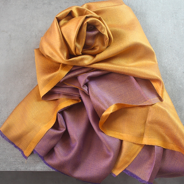 Indian silky scarf golden and purple colors