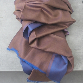 Echarpe indienne soyeuse marron et bleue