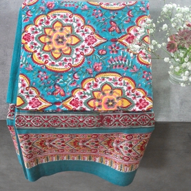 Indian handcrafted printed table cover blue and pink