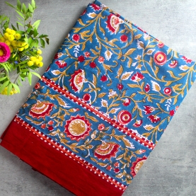 Nappe indienne coton imprimée rouge et bleue