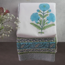 Indian handicraft printed table cover blue and green