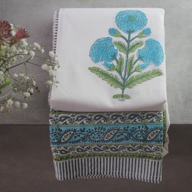 Nappe indienne coton imprimée bleue et verte