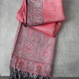 Echarpe indienne en coton réversible rose et grise