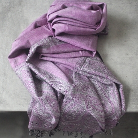 Echarpe indienne en coton réversible violette et grise
