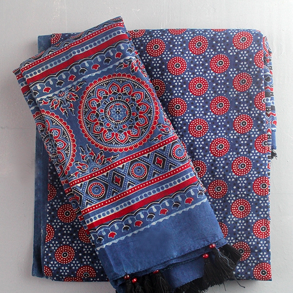 Indian cotton stole Dupatta blue and maroon