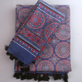 Etole indienne en pur coton Dupatta bleue et bordeaux