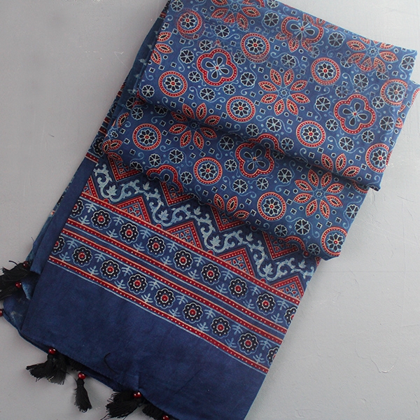 Indian cotton stole Dupatta blue and maroon