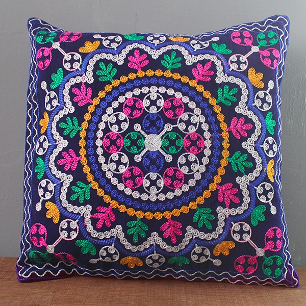 Indian cushion cover embroidered blue L40