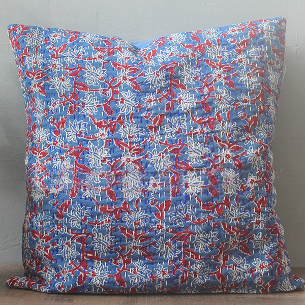 Housse de coussin indienne Kantha bleu L40