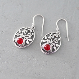 Indian silver and carnelian stone earrings