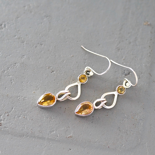 Boucles d'oreilles indiennes argent et citrines