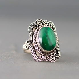 Bague indienne argent et malachite