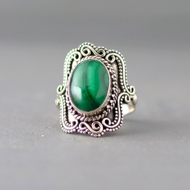 Bague argent et malachite