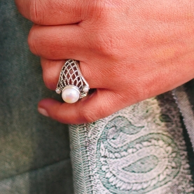 Indian silver ring and pearls