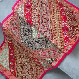 Tissu mural indien patchwork Zari rose