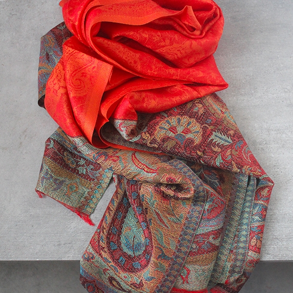 Indian Jamawar cotton scarf orange and green