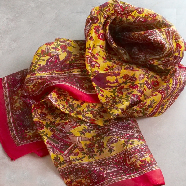Indian silk scarf square orange and yellow