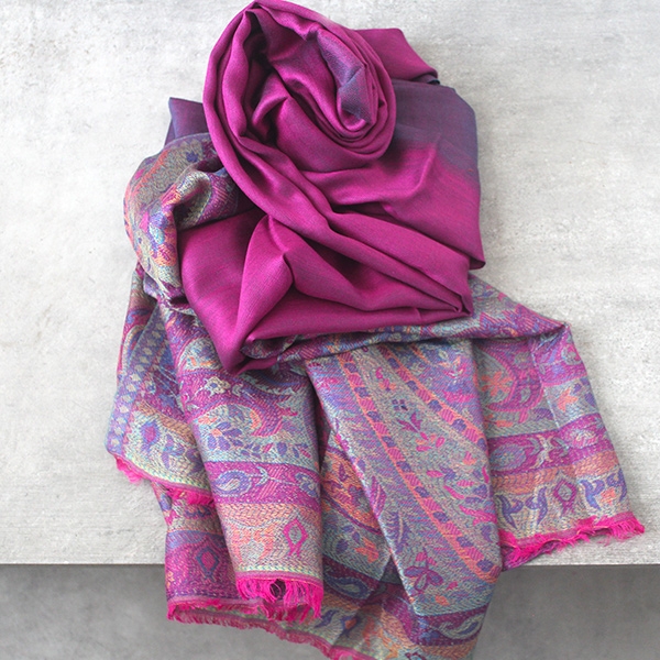 Indian Jamawar cotton scarf pink and blue