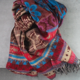 Nepalese woolen shawl traditional brown and red