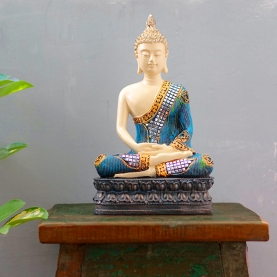 Polyresin Thai Buddha statue with glass mosaic