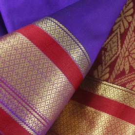 Saree indien complet bleu et bordeaux