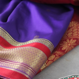 Saree indien complet bleu et bordeaux