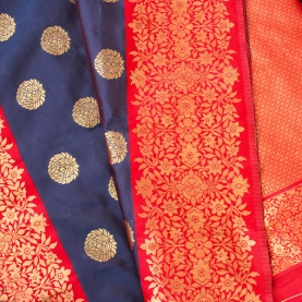 Saree indien complet bleu et rouge