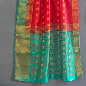 Indian saree satin fabric Red and cyan