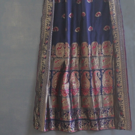 Saree indien complet bleu et rose