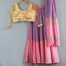 Jupe indienne complète Sanganeri rose et violette