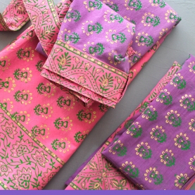 Jupe indienne complète Sanganeri rose et violette
