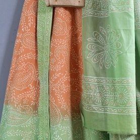 Jupe indienne coton Sanganeri orange et vert