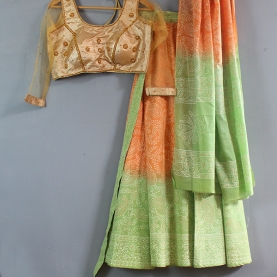 Indian cotton skirt green and orange
