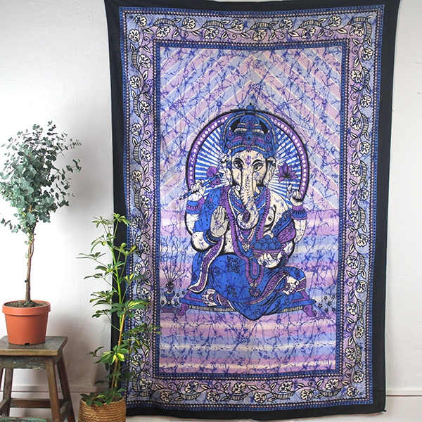 Indian cotton wall hanging Ganesh blue