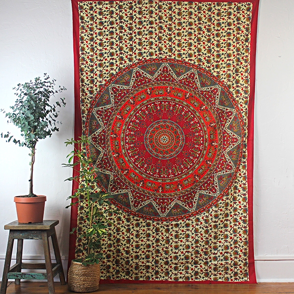 Indian cotton wall hanging Mandala red and orange