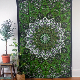 Indian cotton wall hanging Mandala green and black