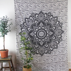 Indian cotton wall hanging Lotus black & white