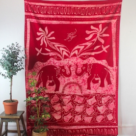 Indian handcrafted cotton wall hanging Batik red